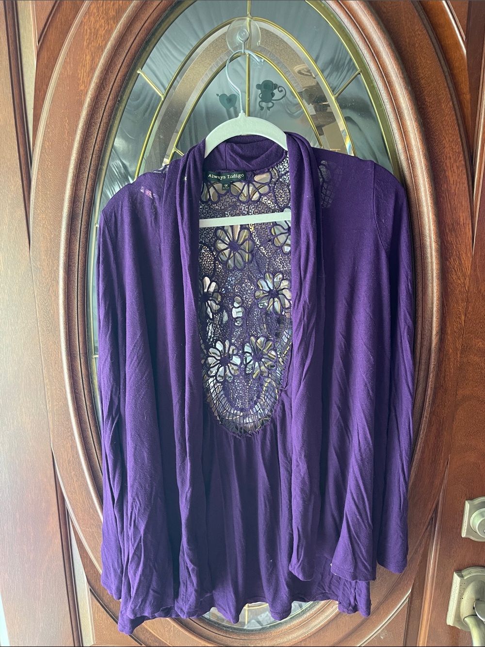 Always indigo Purple Floral Lace Back Open Cardigan